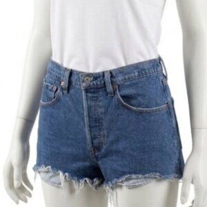 Levi's 501 Womens High Waisted Raw Hem Denim Jean Shorts Waist 30